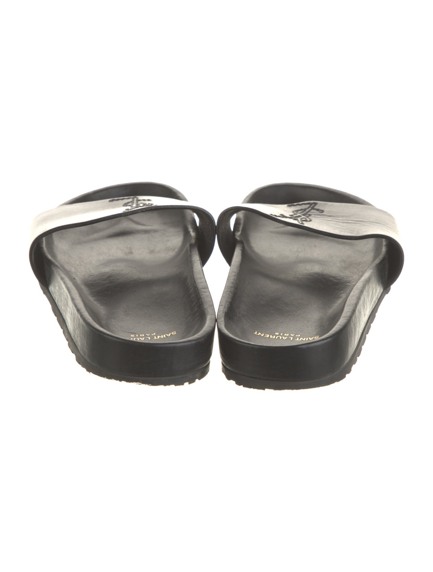 Saint Laurent Signature Logo Leather Slides