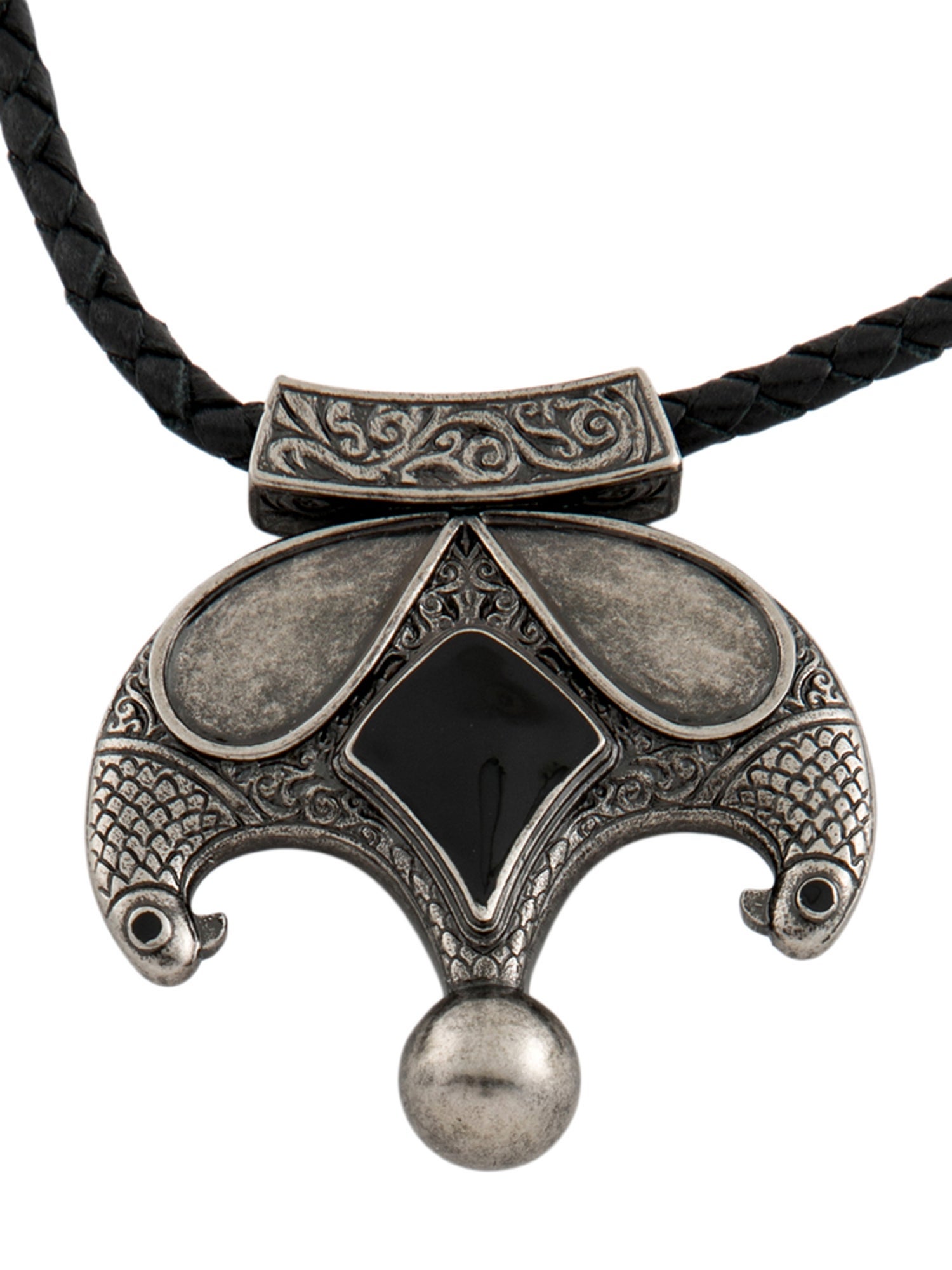 Saint Laurent Leather & Crystal Pendant Necklace