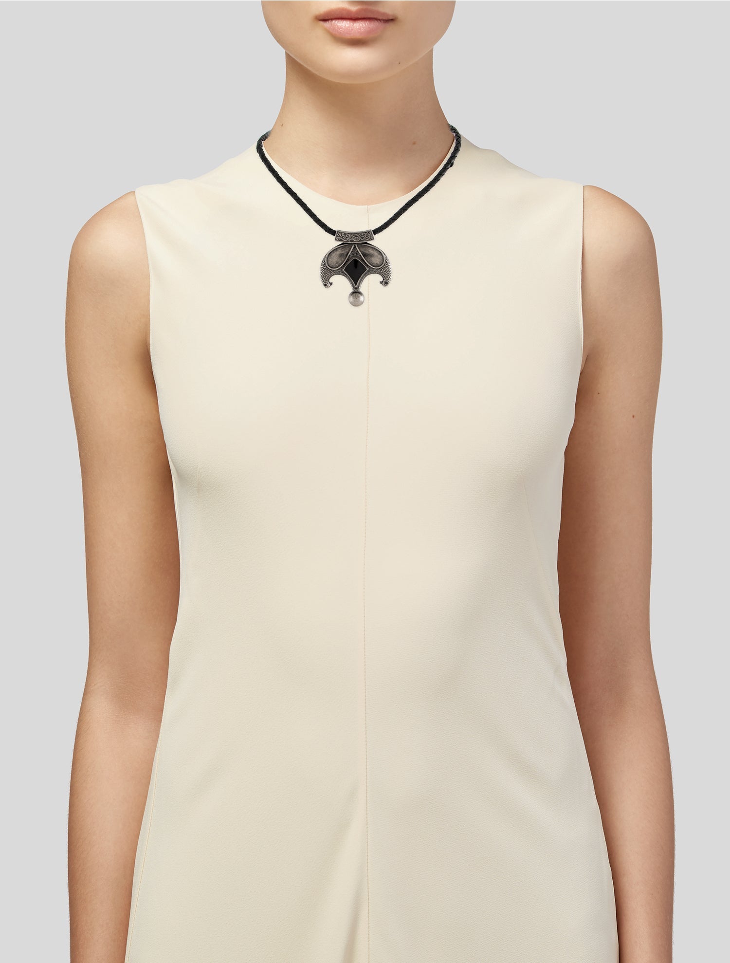 Saint Laurent Leather & Crystal Pendant Necklace