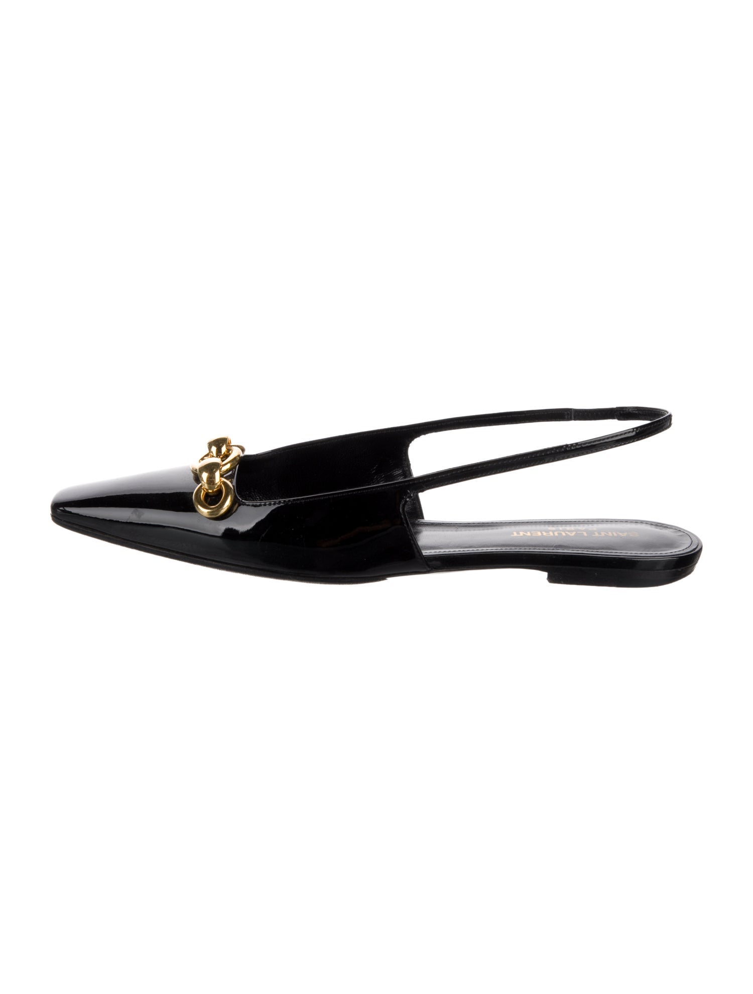 Saint Laurent Patent Leather Chain-Link Accents Slingback Flats