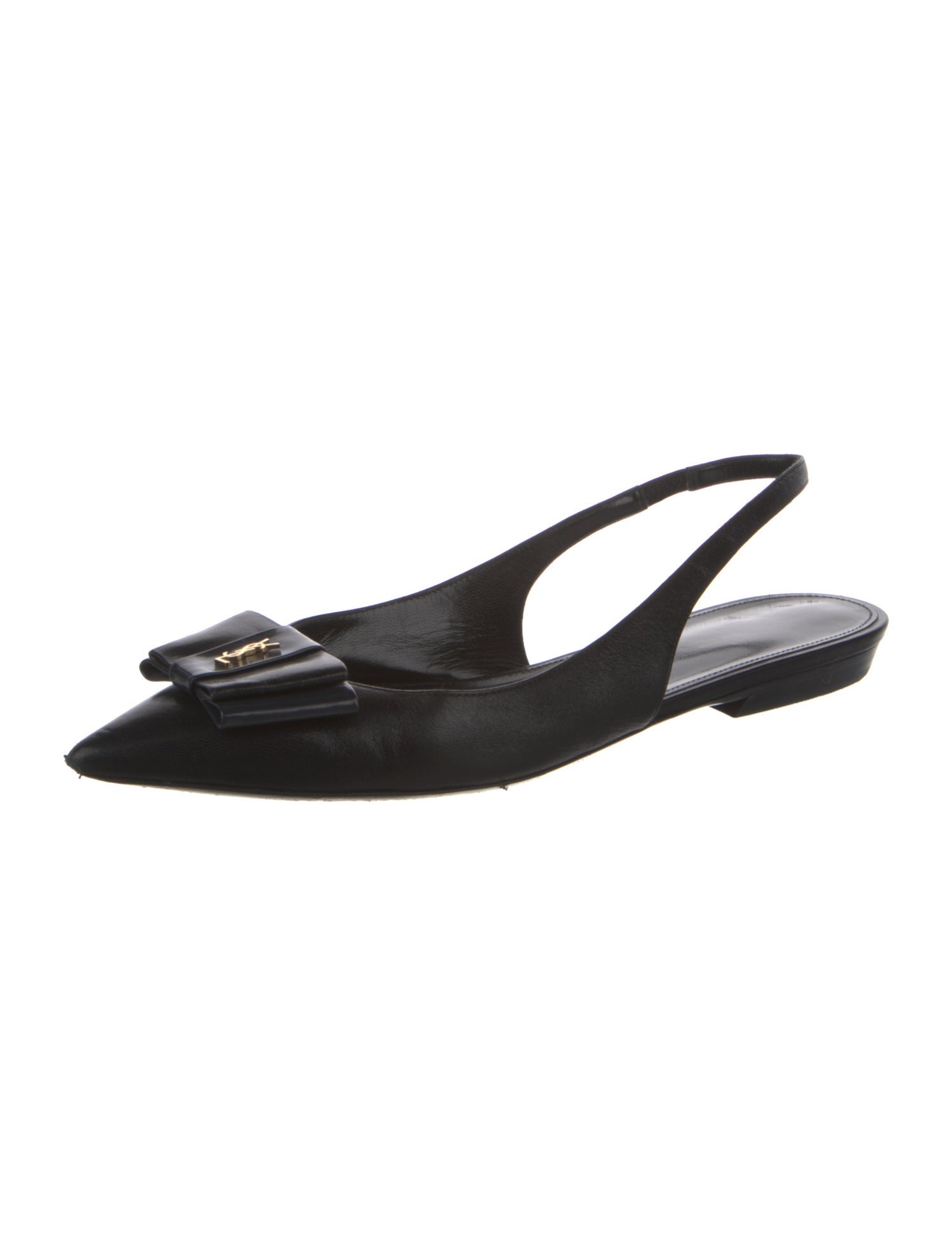 Saint Laurent Leather Bow Accents Slingback Flats