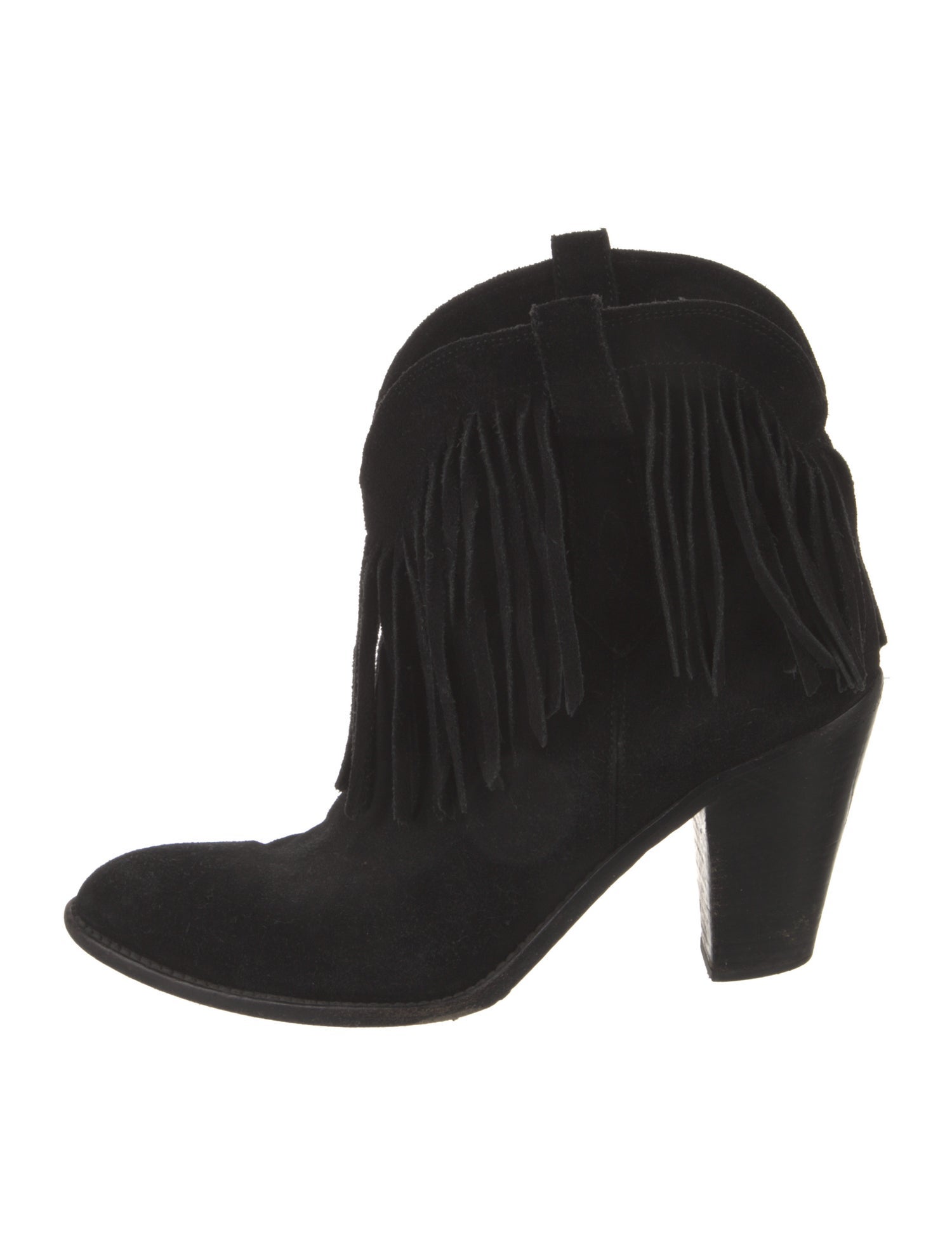 Saint Laurent Suede Fringe Trim Accent Western Boots