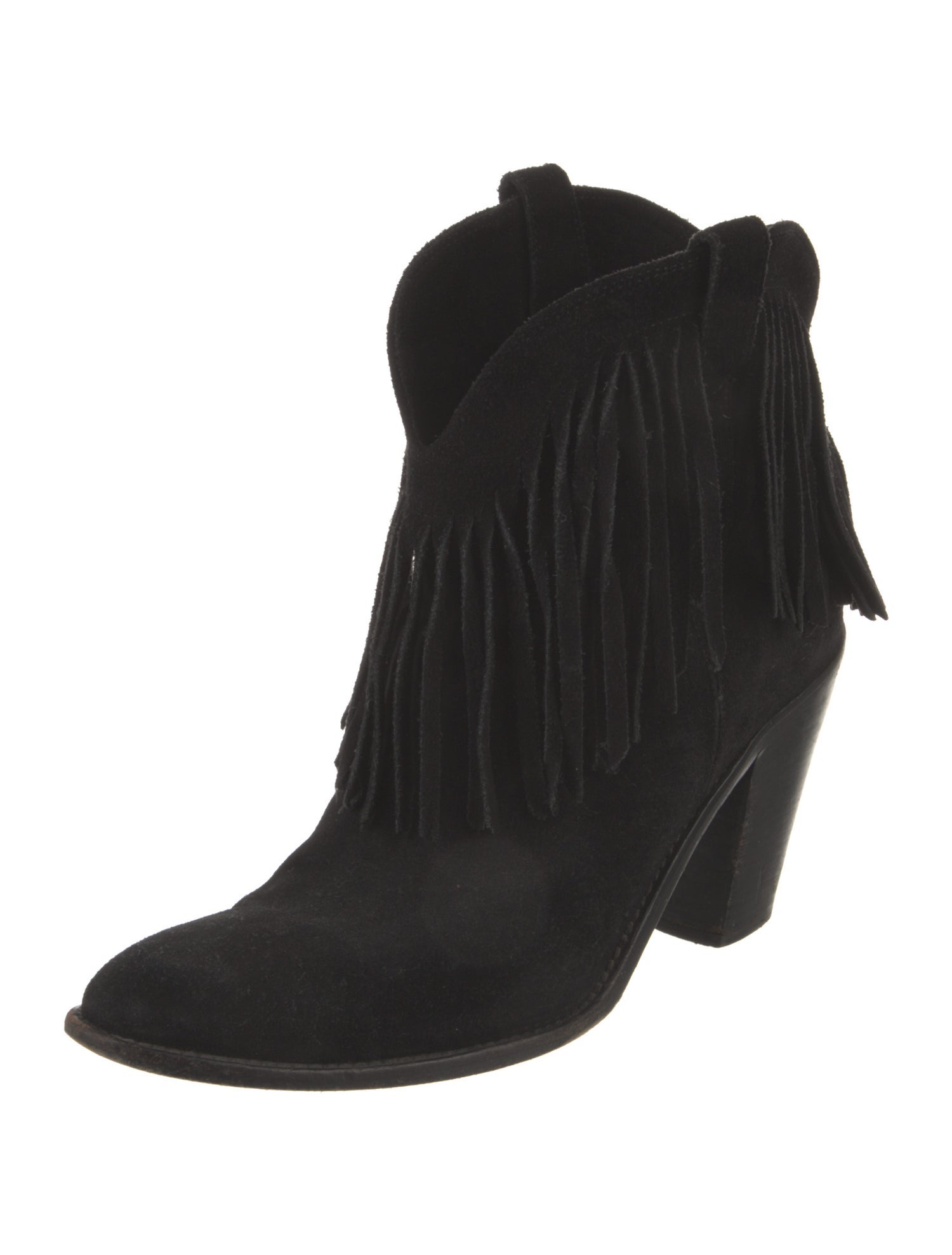 Saint Laurent Suede Fringe Trim Accent Western Boots