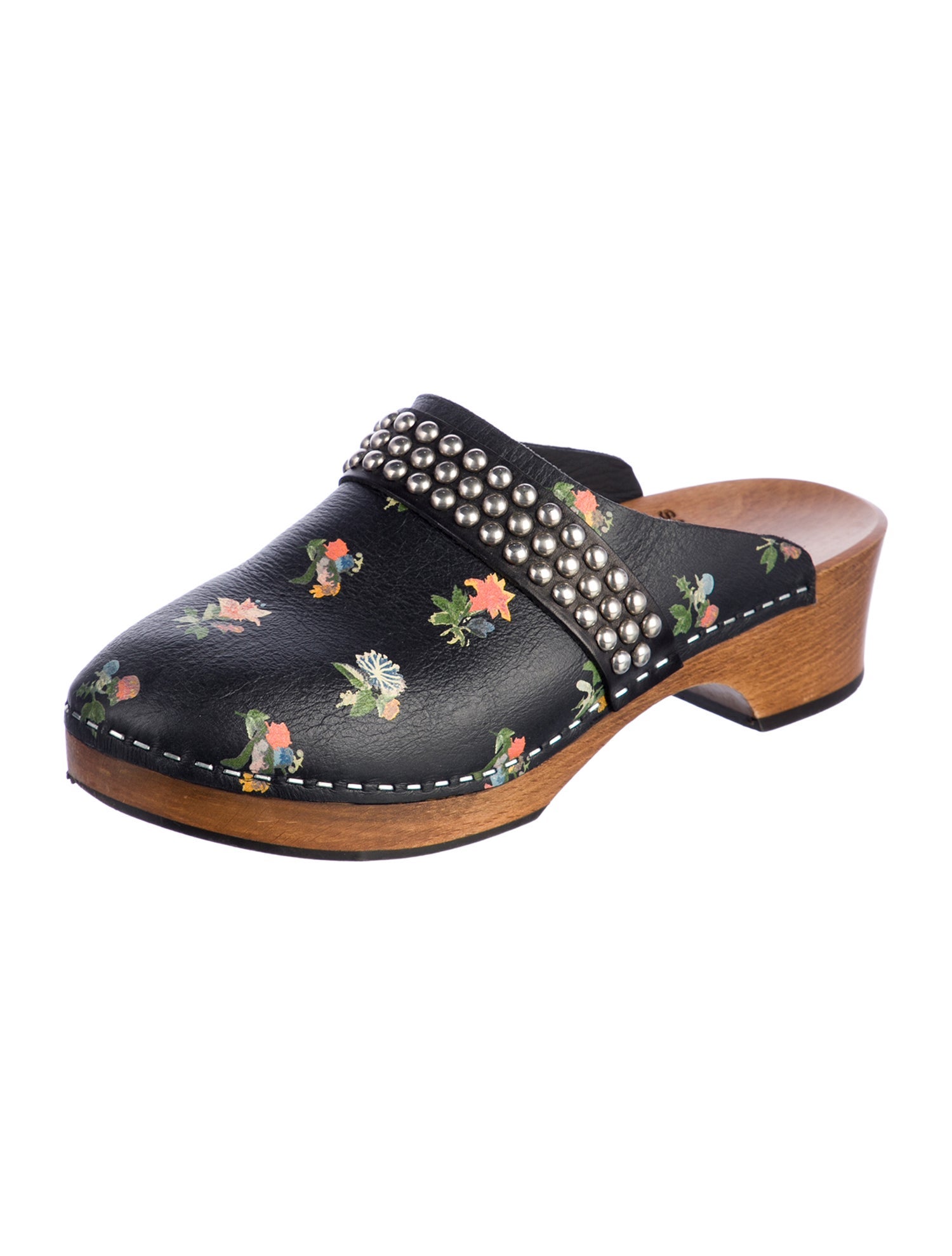 Saint Laurent Leather Floral Print Mules