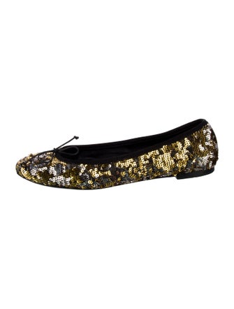 Saint Laurent Sequins Bow Accents Ballet Flats