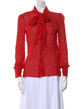 Saint Laurent Silk Polka Dot Print Button-Up Top