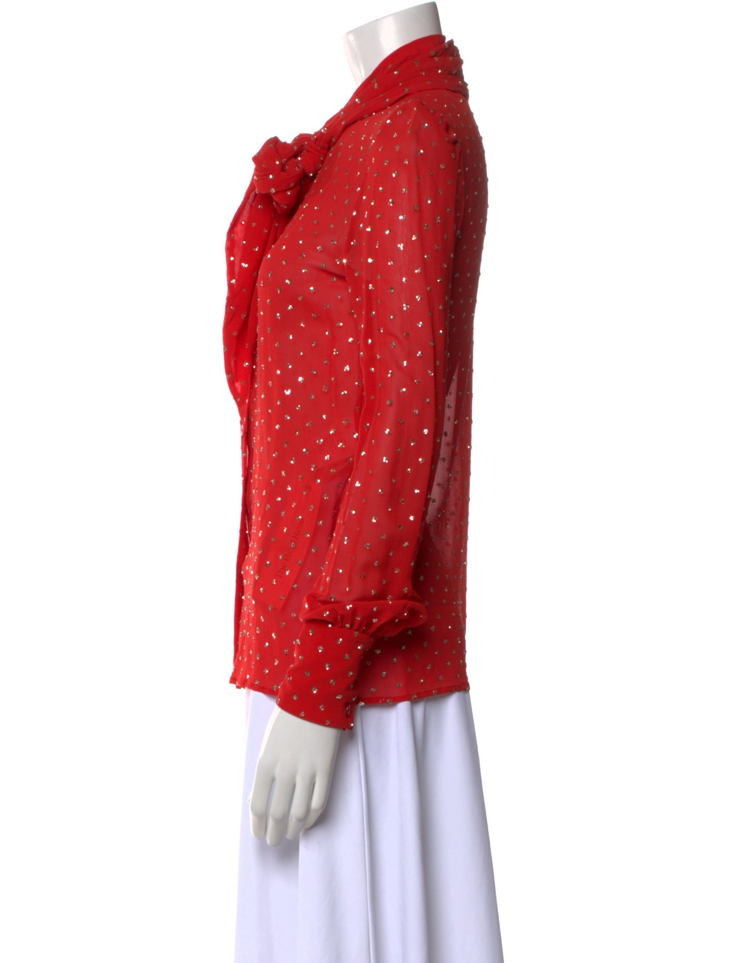 Saint Laurent Silk Polka Dot Print Button-Up Top