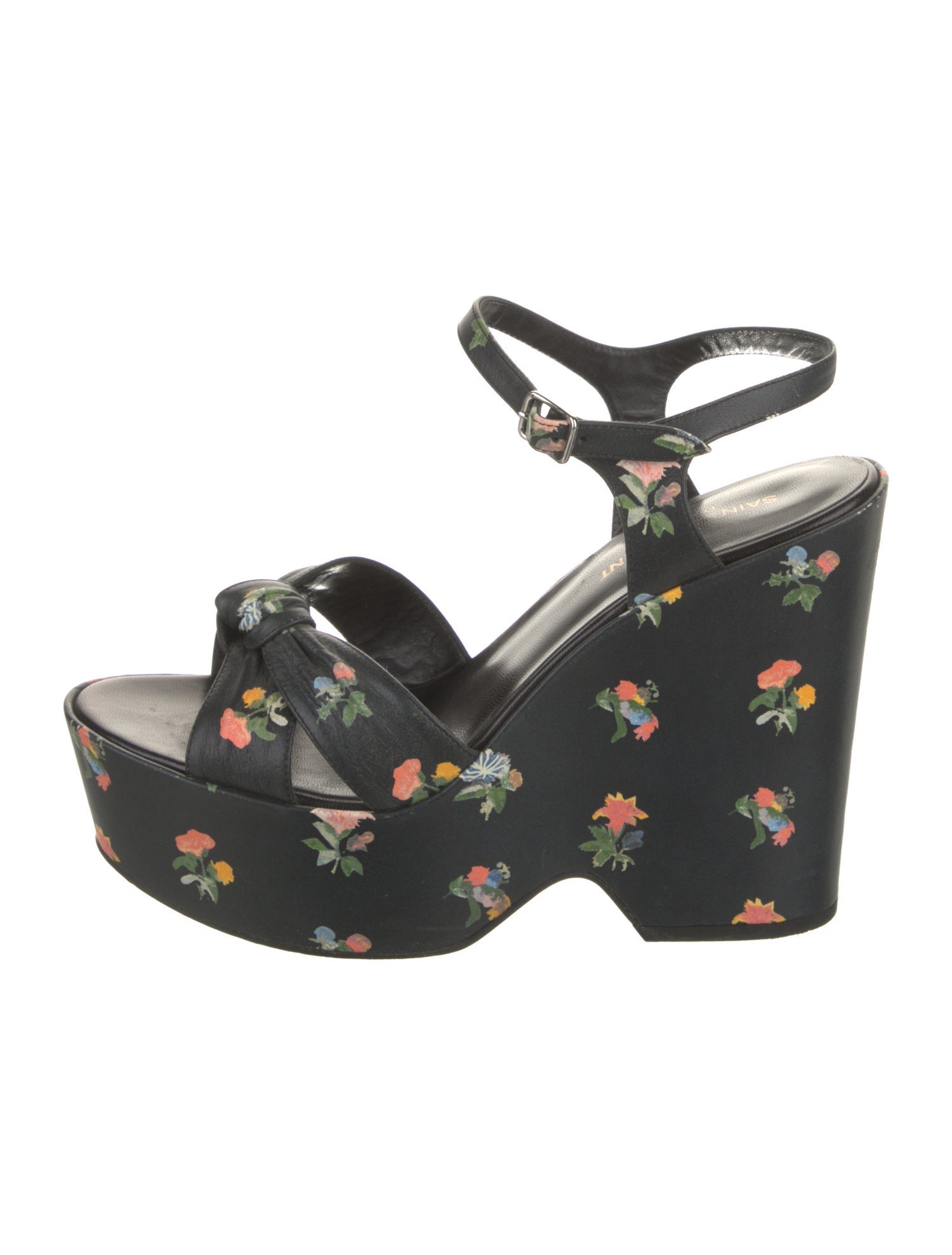 Saint Laurent Leather Floral Print Sandals