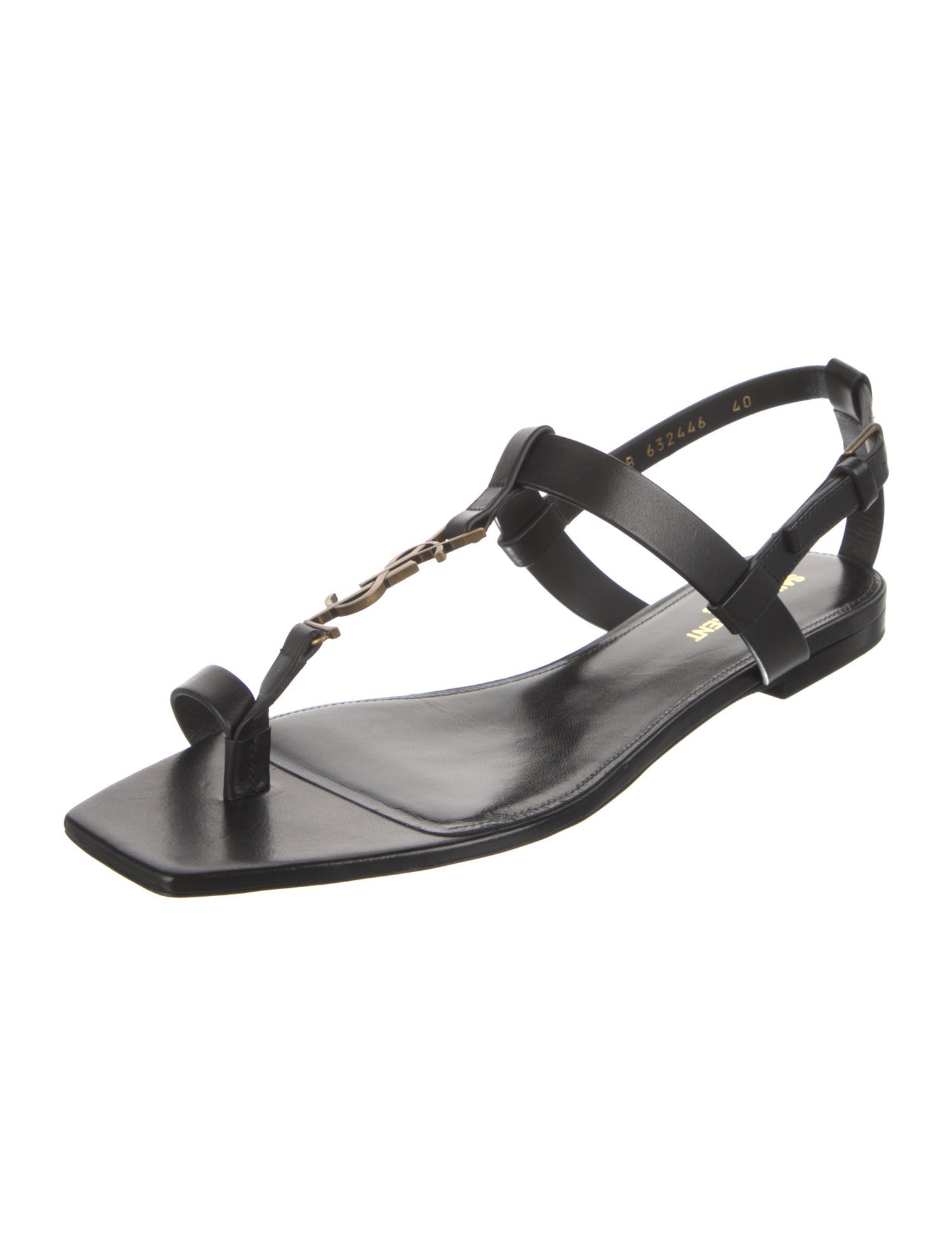 Saint Laurent Leather T-Strap Sandals w/ Tags