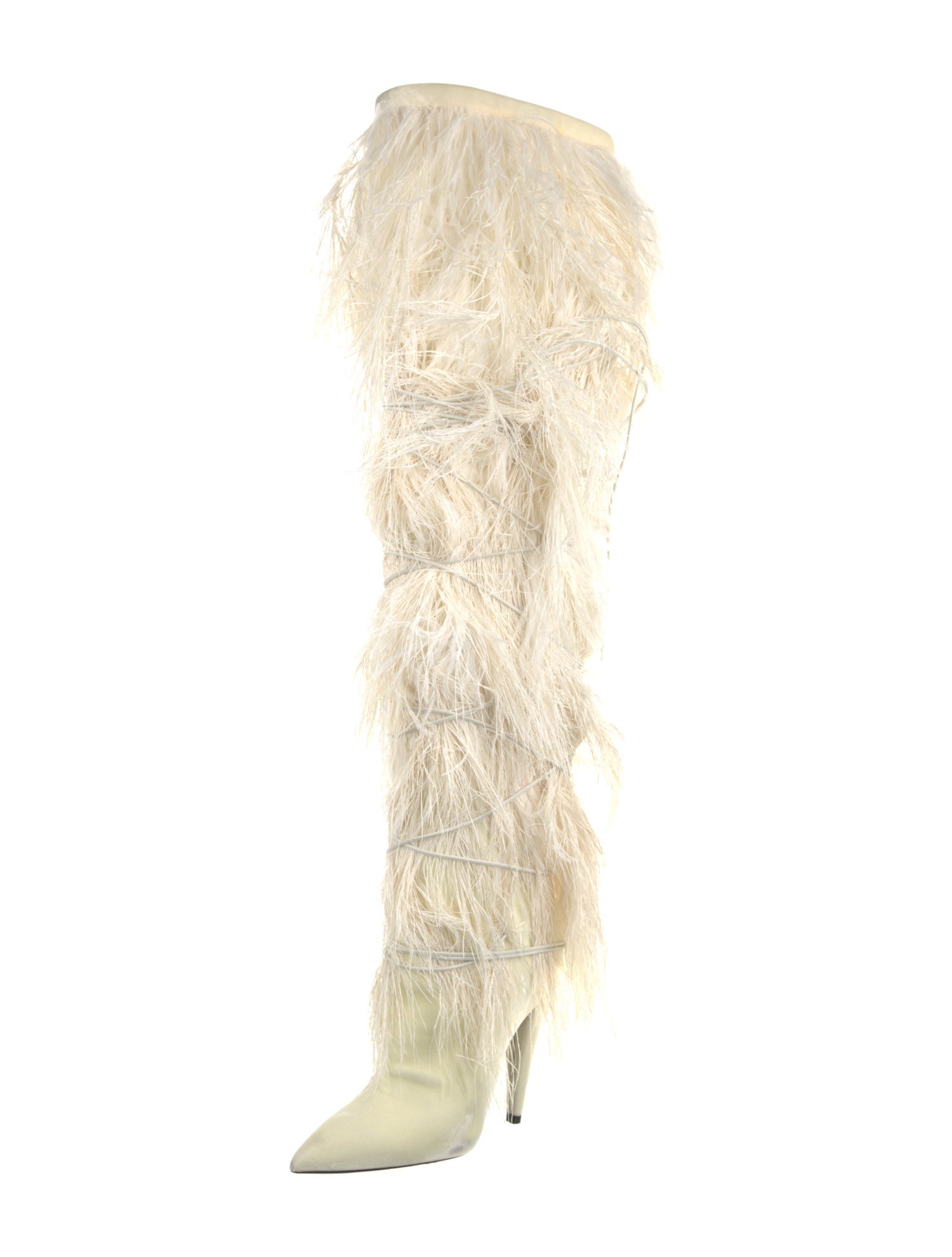Saint Laurent Velvet Feather Trim Boots w/ Tags