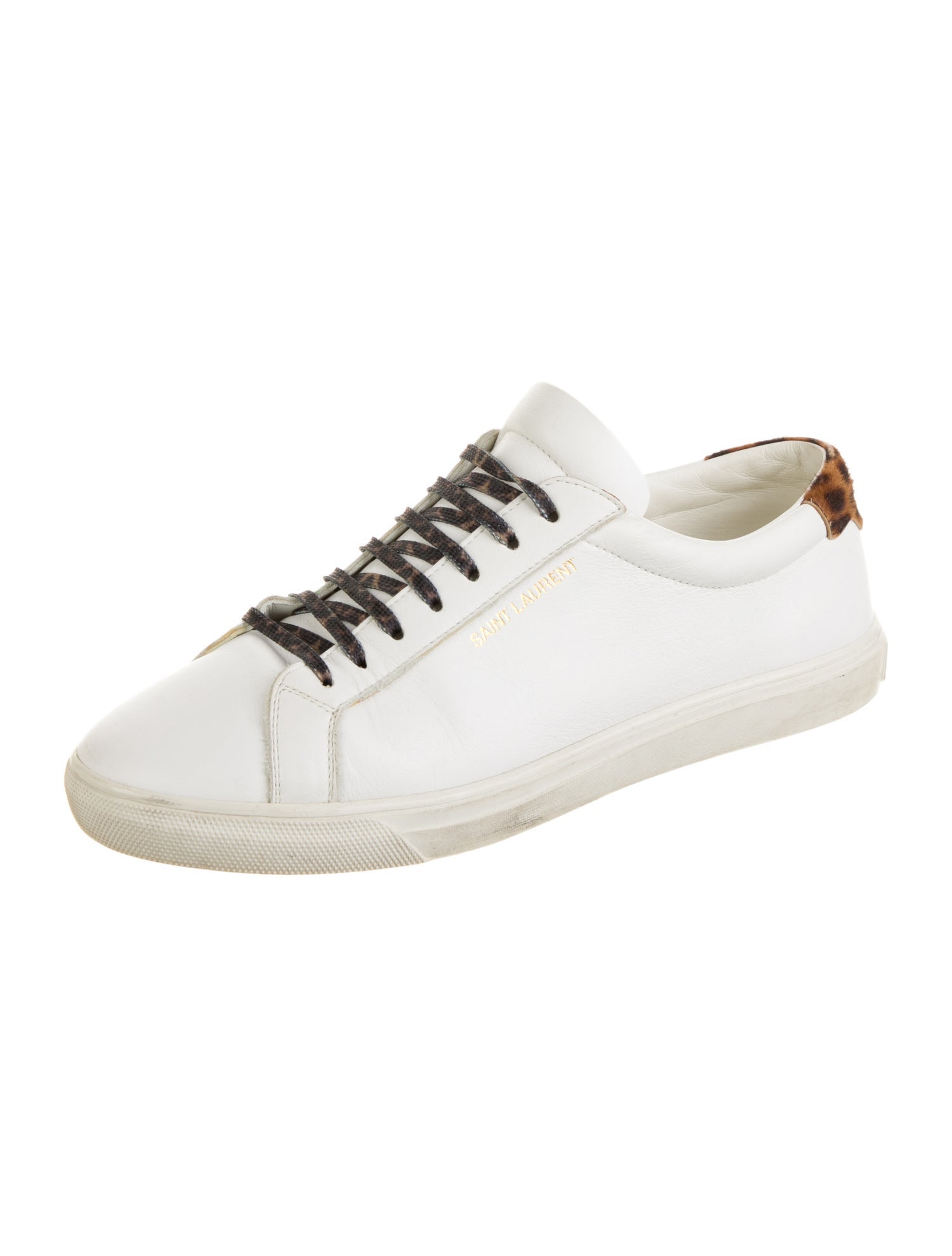 Saint Laurent Leather Fur Trim Sneakers