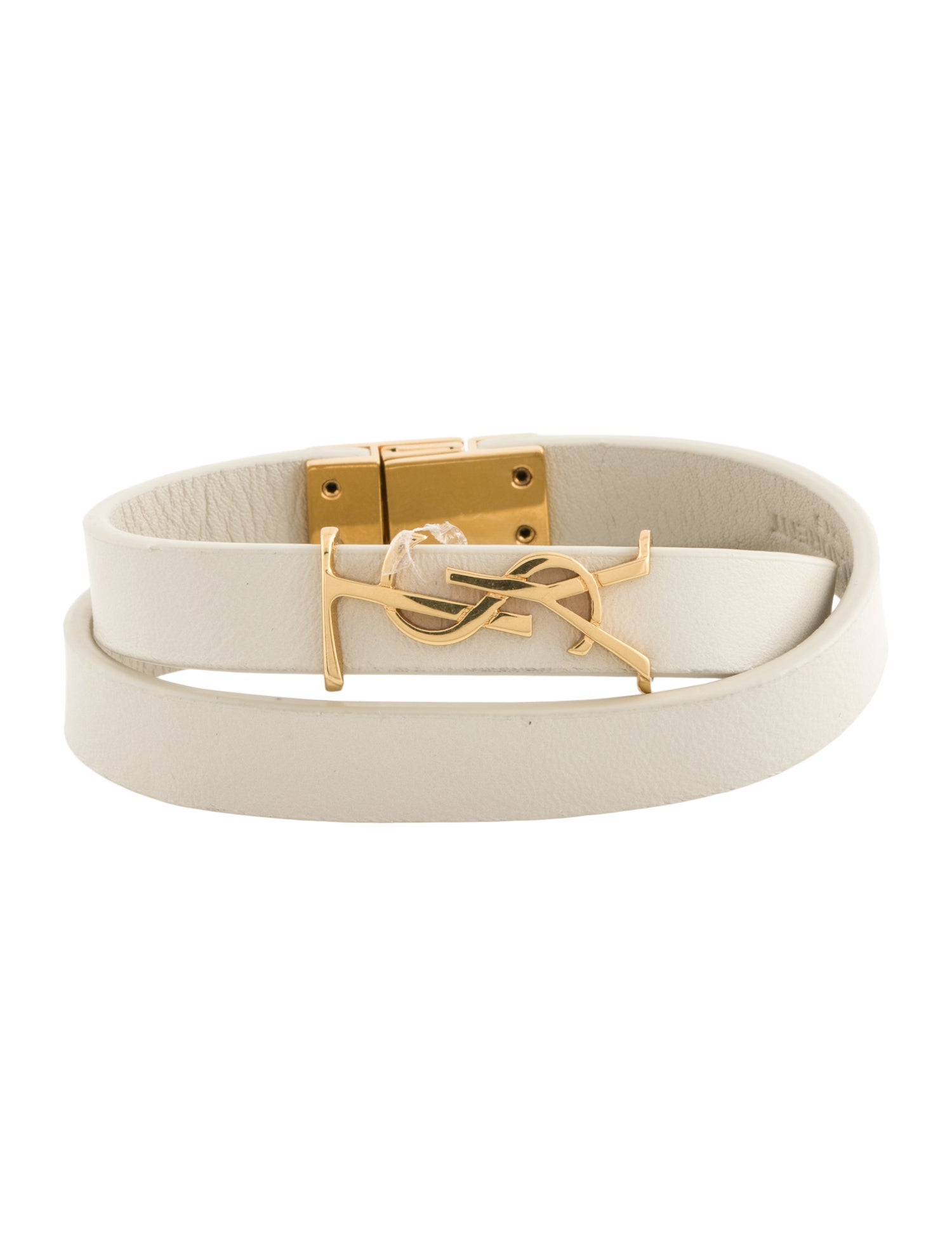 Saint Laurent Leather YSL Double Wrap Bracelet