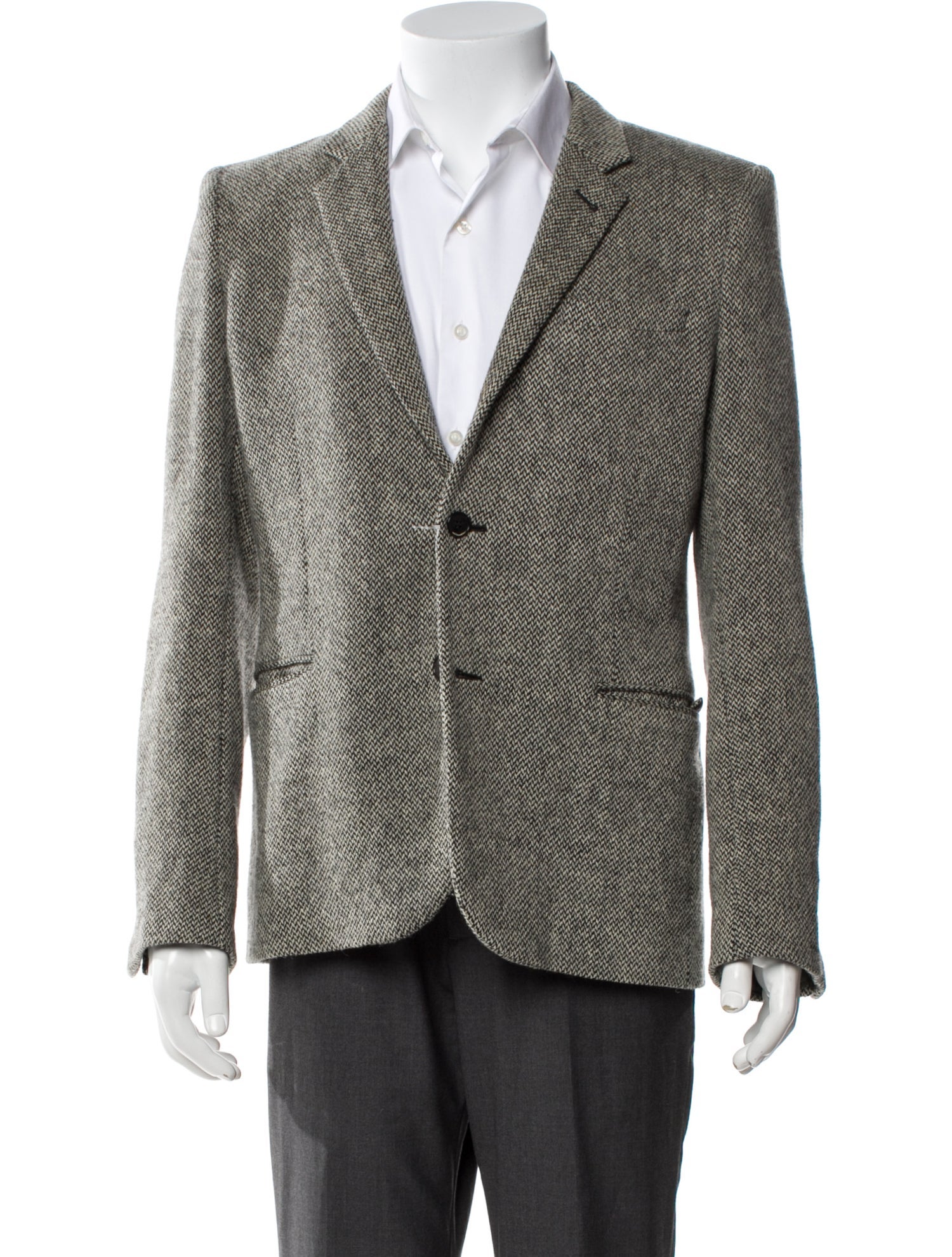 Saint Laurent Leather Trim Tweed Blazer