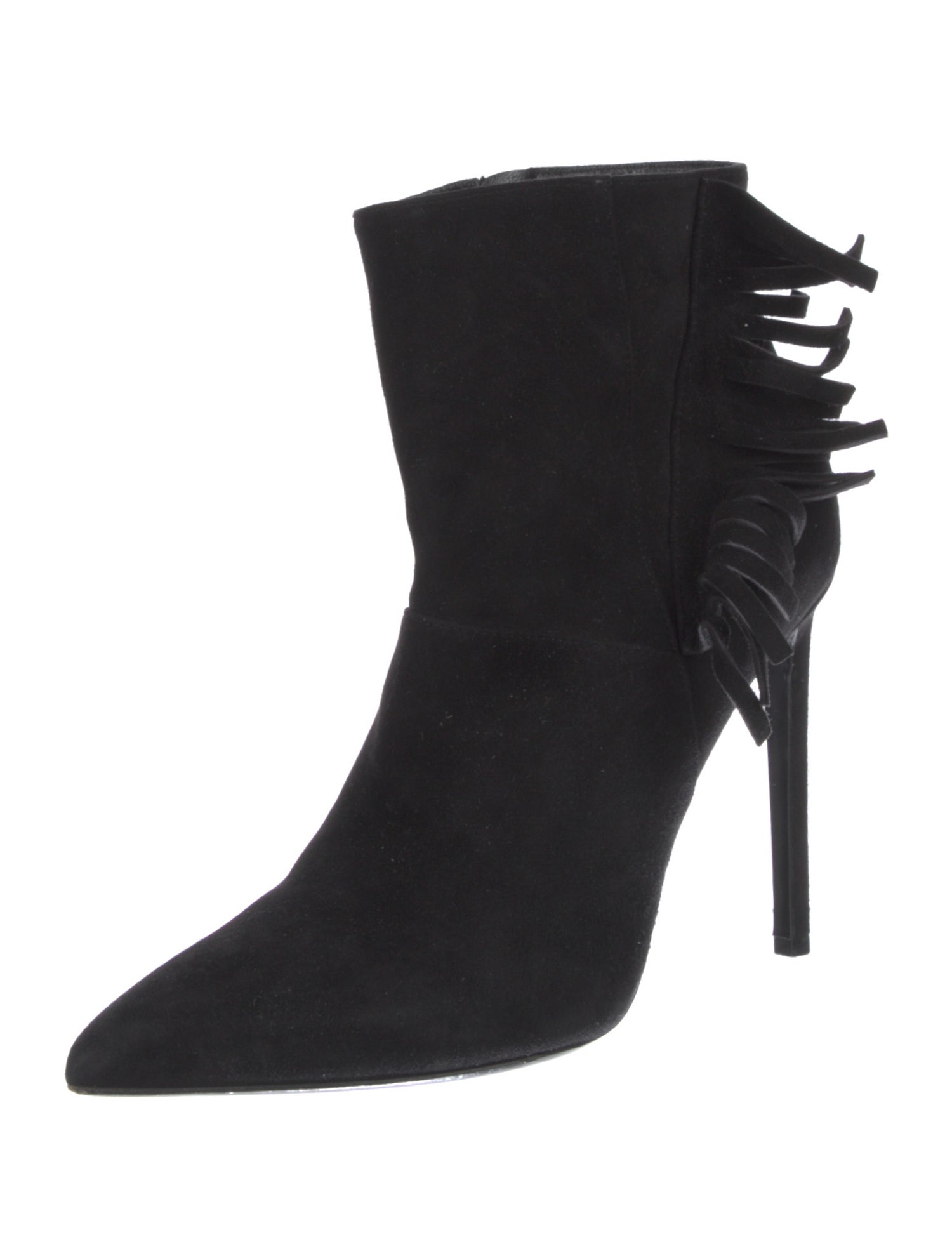 Saint Laurent Suede Fringe Trim Accent Boots