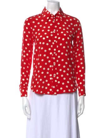 Saint Laurent Silk Polka Dot Print Button-Up Top