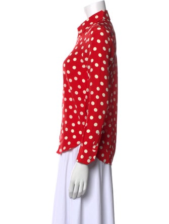 Saint Laurent Silk Polka Dot Print Button-Up Top