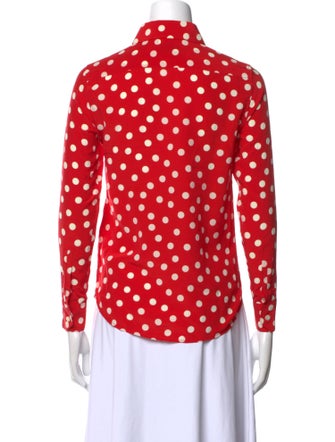 Saint Laurent Silk Polka Dot Print Button-Up Top