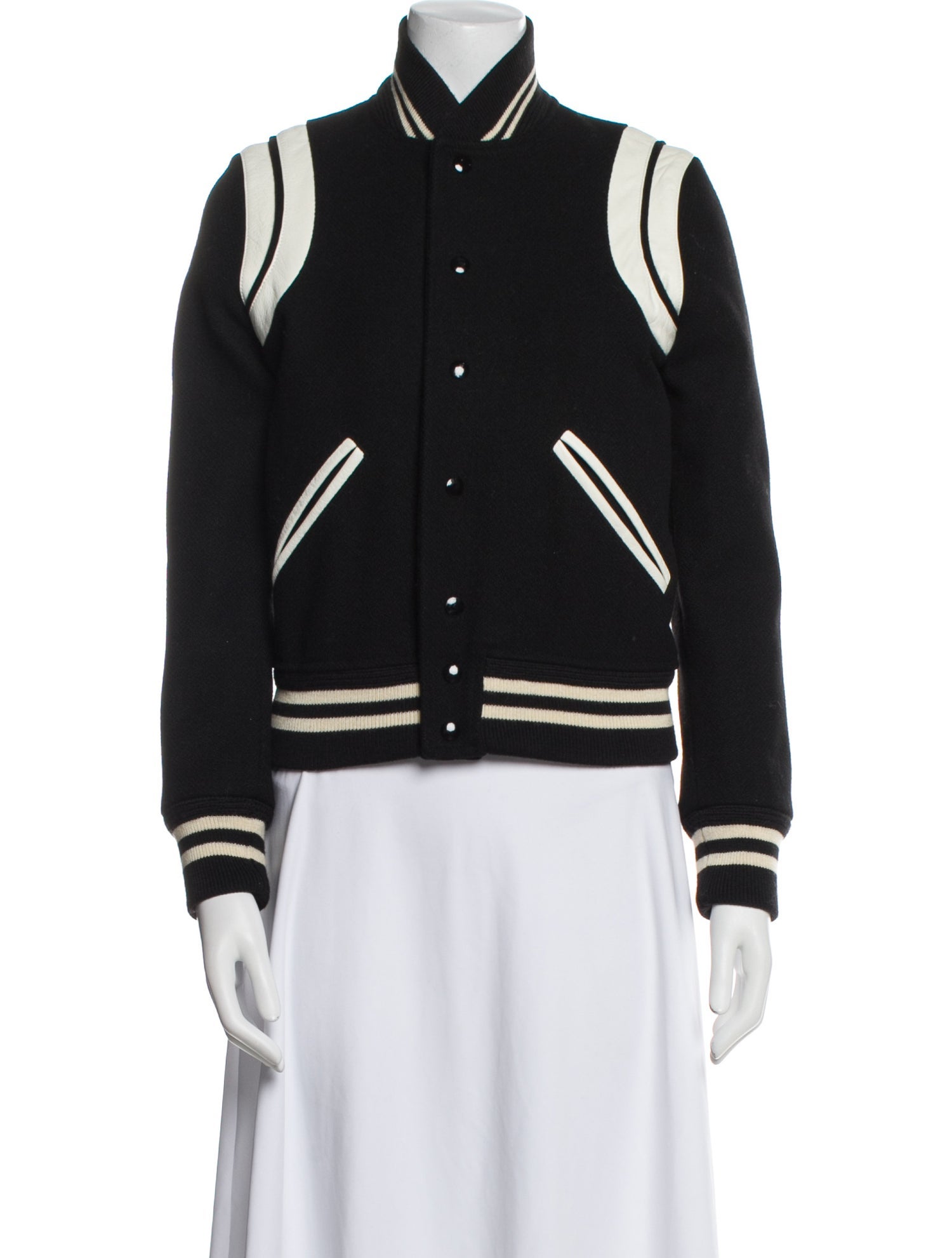 Saint Laurent Virgin Wool Colorblock Pattern Bomber Jacket