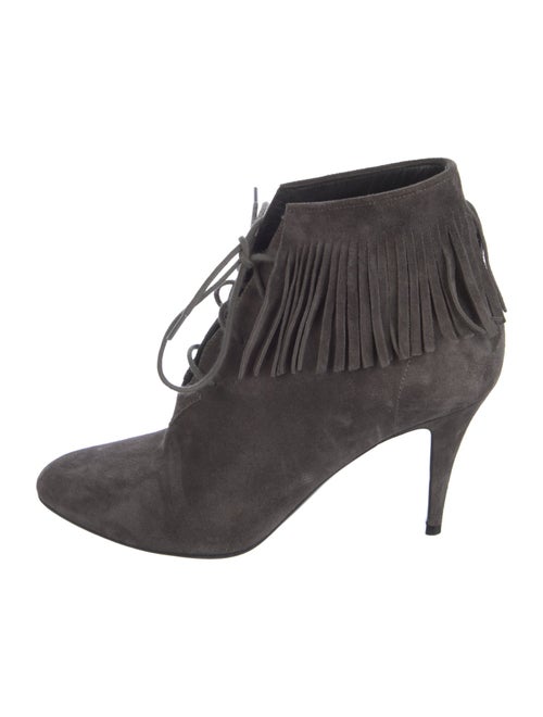 Saint Laurent Suede Fringe Trim Accent Lace-Up Boots