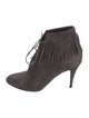 Saint Laurent Suede Fringe Trim Accent Lace-Up Boots