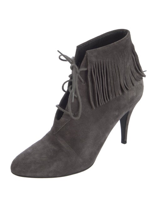 Saint Laurent Suede Fringe Trim Accent Lace-Up Boots