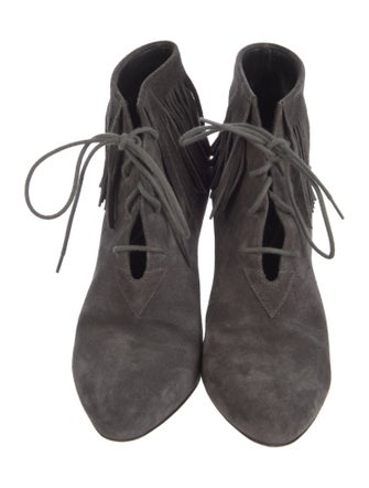 Saint Laurent Suede Fringe Trim Accent Lace-Up Boots