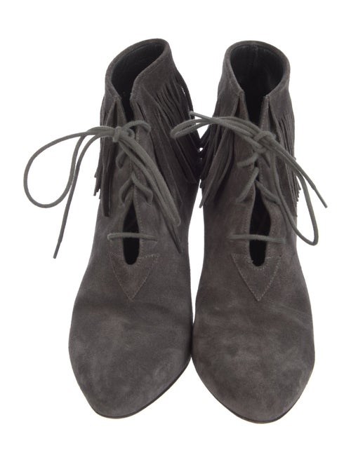 Saint Laurent Suede Fringe Trim Accent Lace-Up Boots