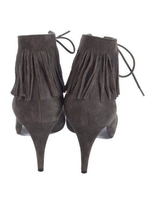 Saint Laurent Suede Fringe Trim Accent Lace-Up Boots