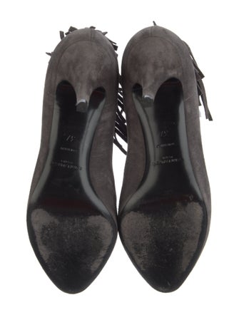 Saint Laurent Suede Fringe Trim Accent Lace-Up Boots