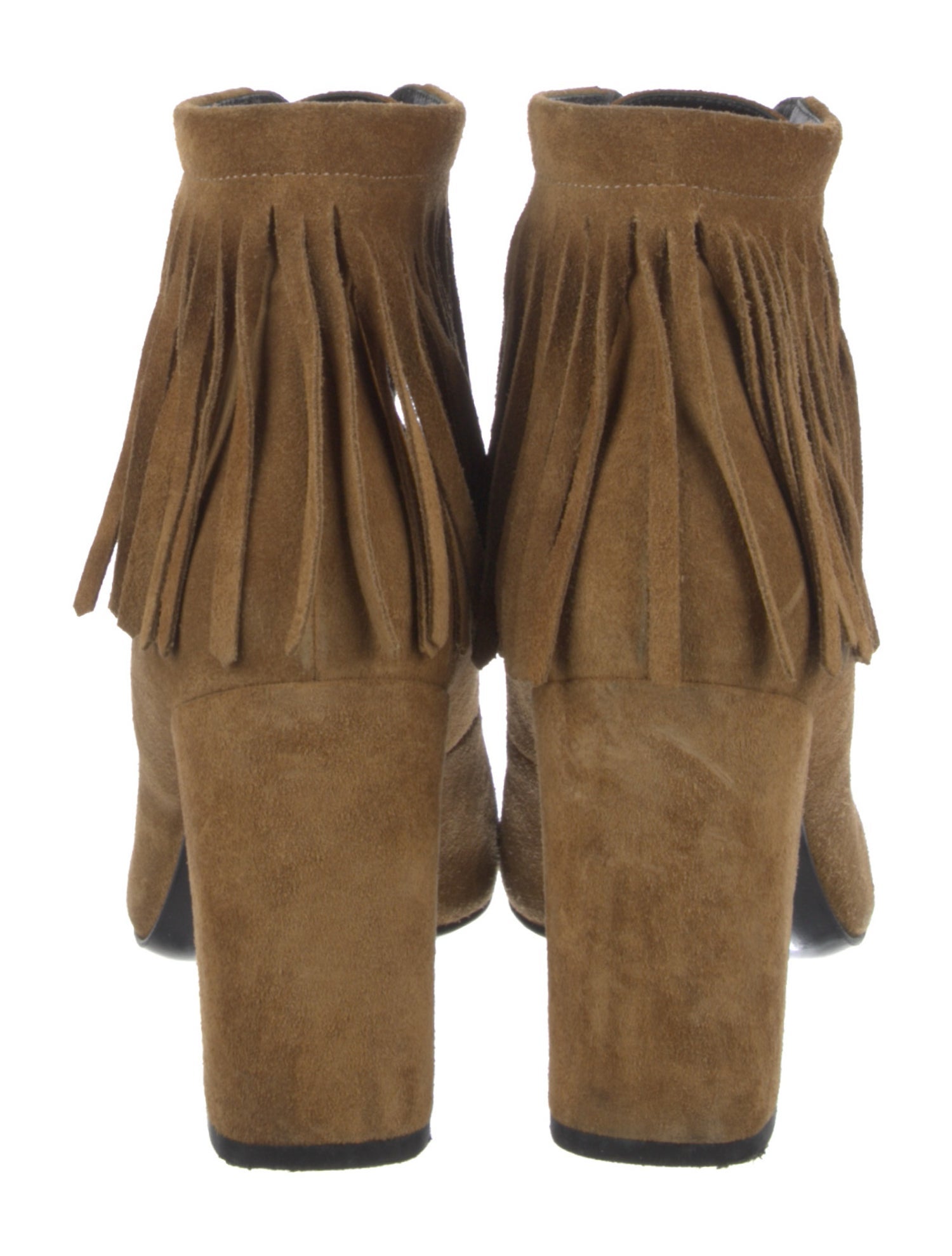 Saint Laurent Suede Fringe Trim Accent Lace-Up Boots