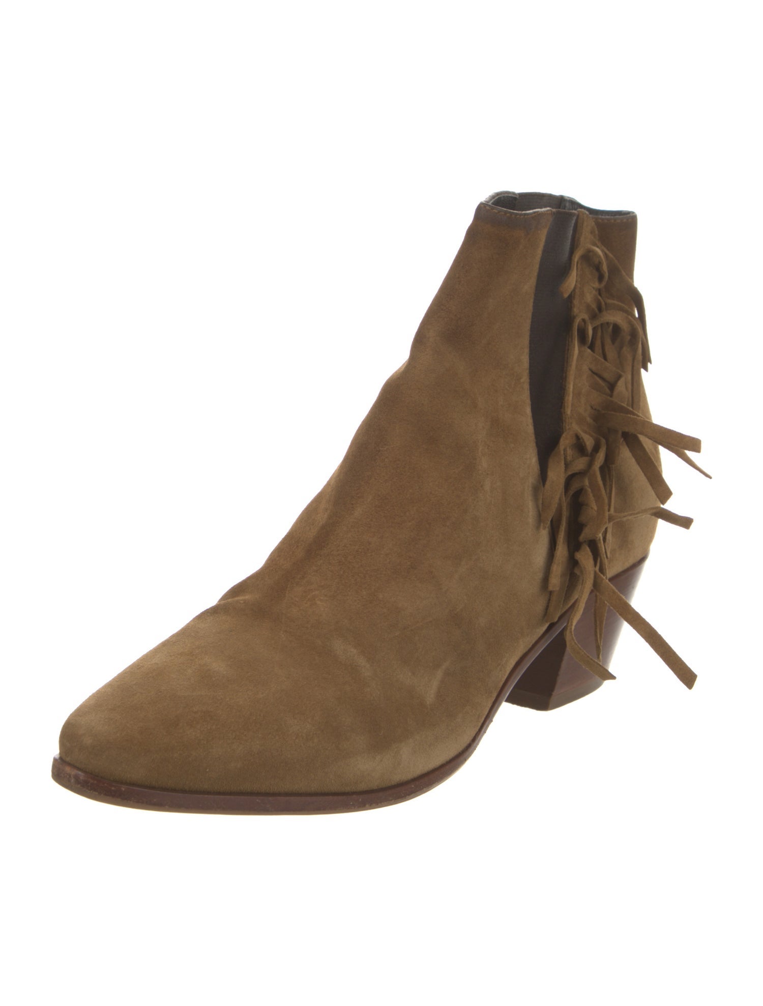 Saint Laurent Suede Fringe Trim Accent Chelsea Boots