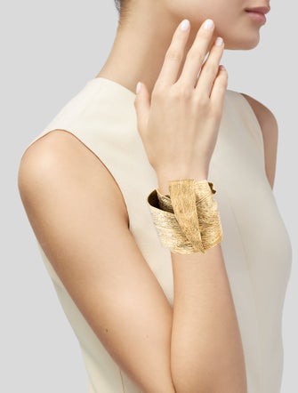 Saint Laurent Golden Leaf Chunky Cuff Bracelet
