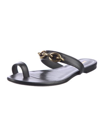 Saint Laurent Leather Chain-Link Accents Slides