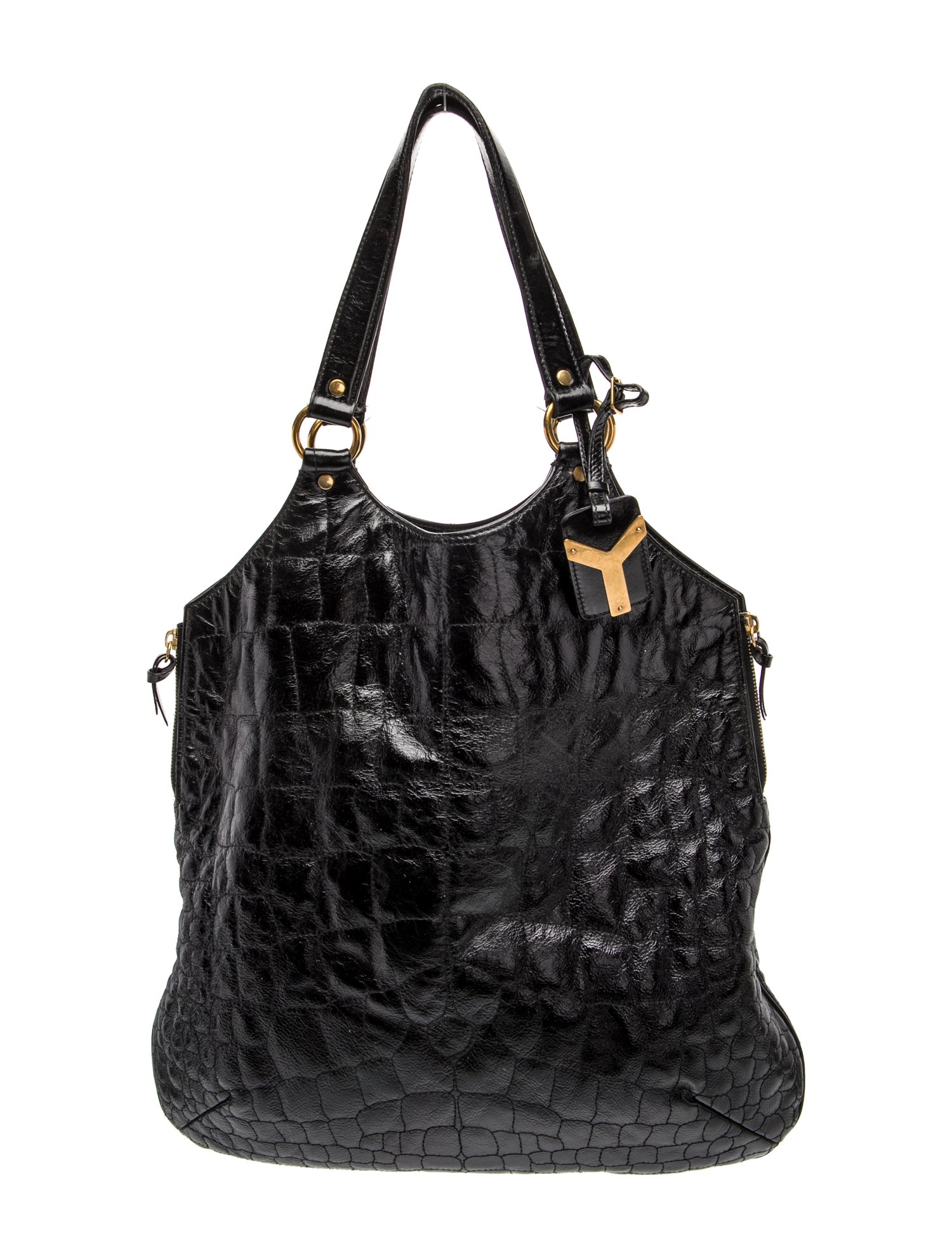 Yves Saint Laurent Rive Gauche Embossed Leather Crocodile Embossed Tribute Tote Bag Vintage