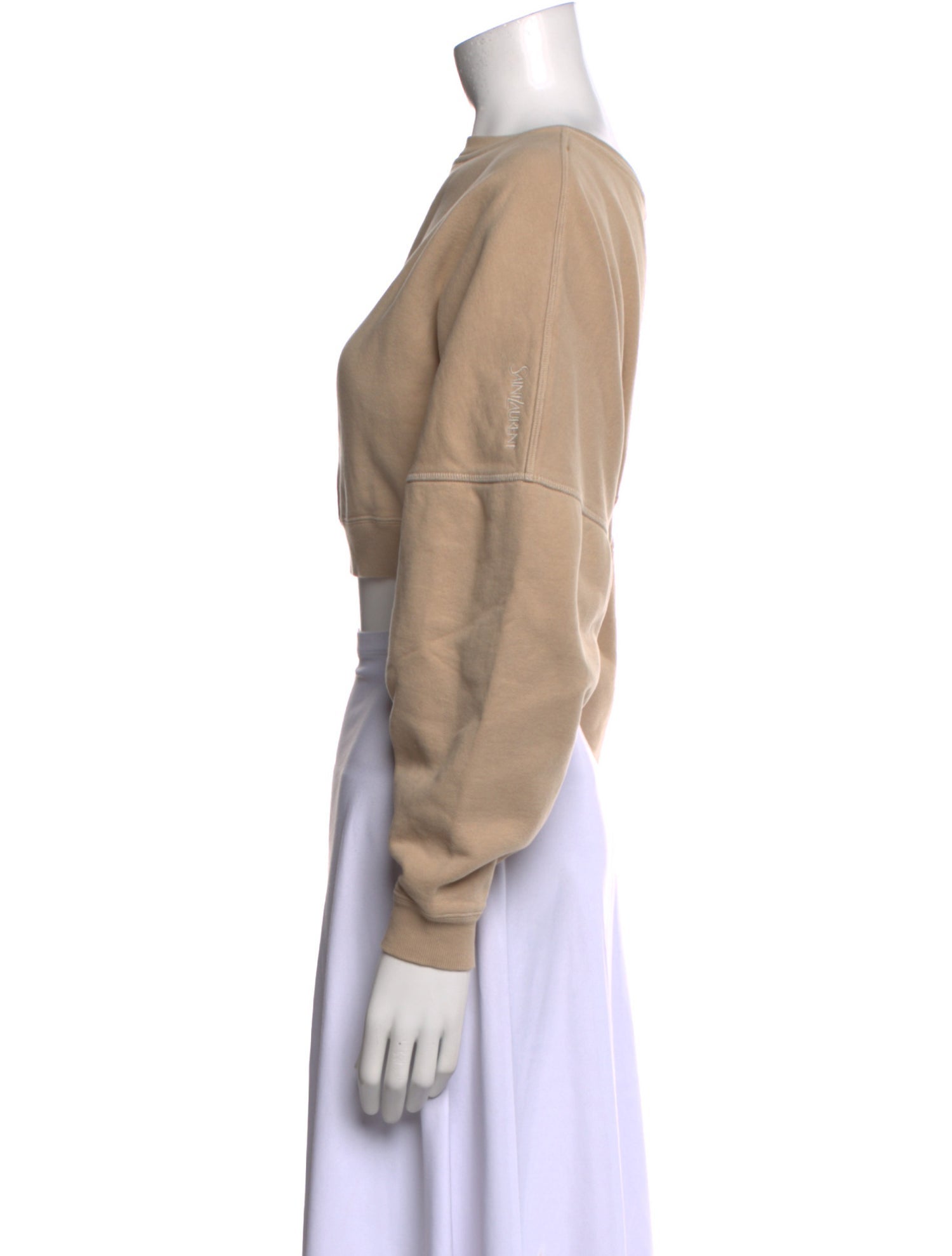 Saint Laurent Bateau Neckline Long Sleeve Crop Top