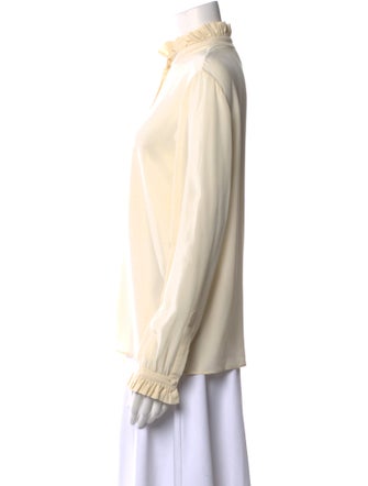 Saint Laurent Silk Mock Neck Button-Up Top
