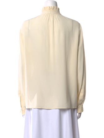 Saint Laurent Silk Mock Neck Button-Up Top