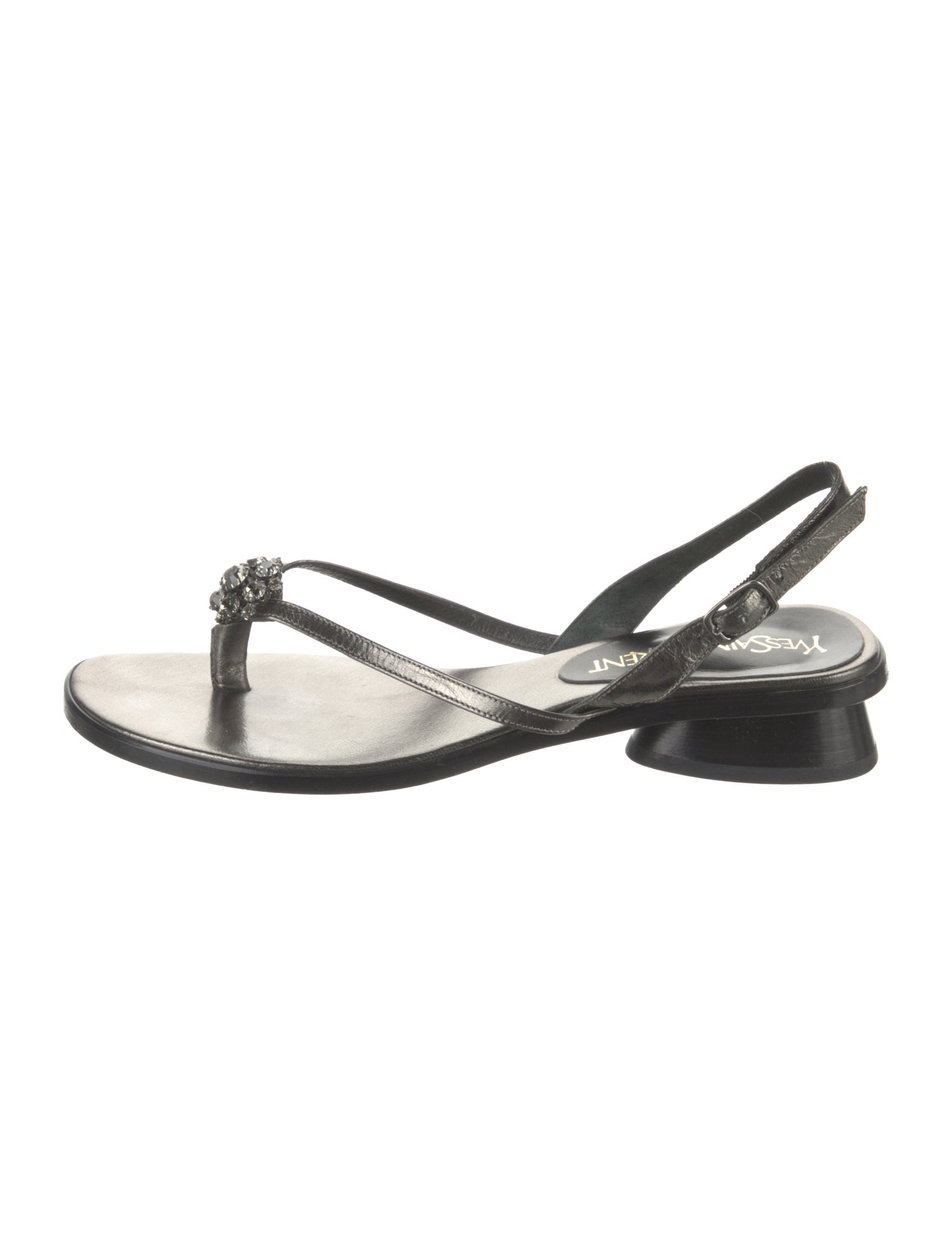 Saint Laurent Leather Crystal Embellishments Slingback Sandals