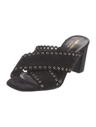 Saint Laurent Suede Eyelet Trim Slides