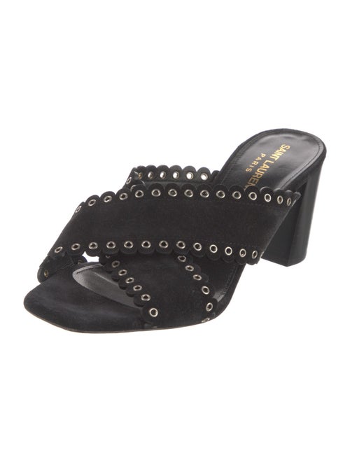 Saint Laurent Suede Eyelet Trim Slides