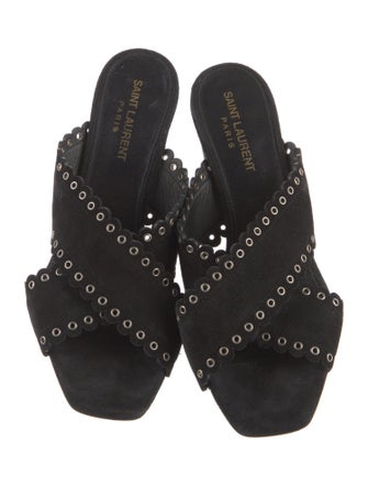 Saint Laurent Suede Eyelet Trim Slides