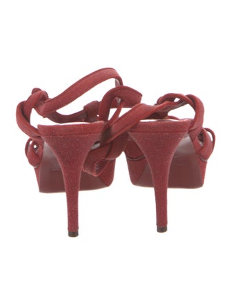 Saint Laurent Satin Glitter Accents T-Strap Sandals