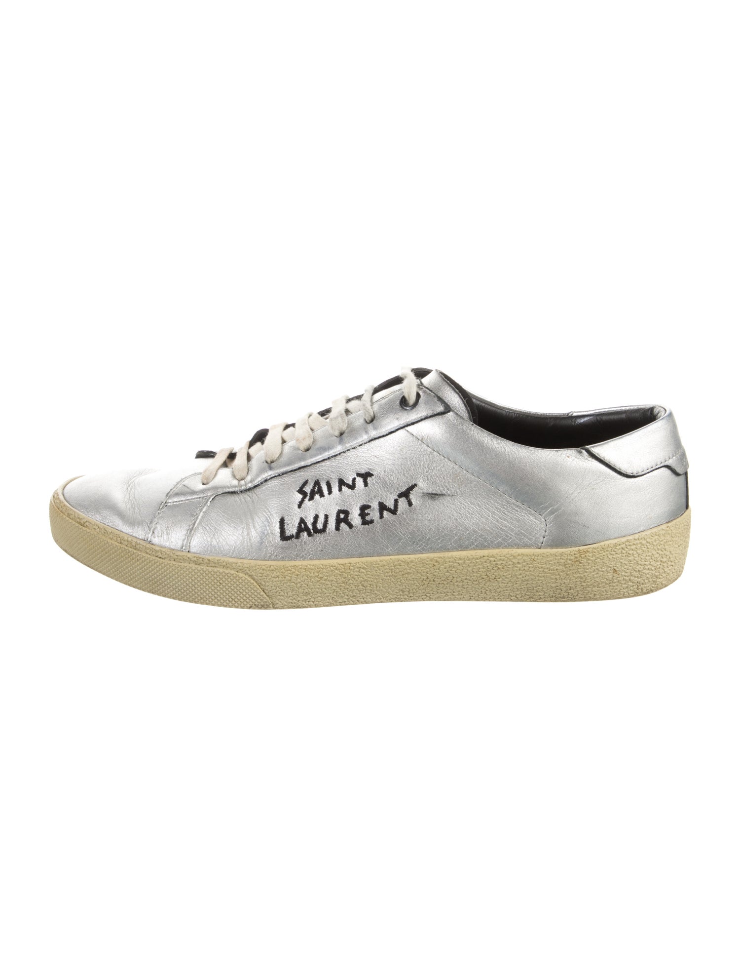 Saint Laurent Leather Embroidered Accent Sneakers