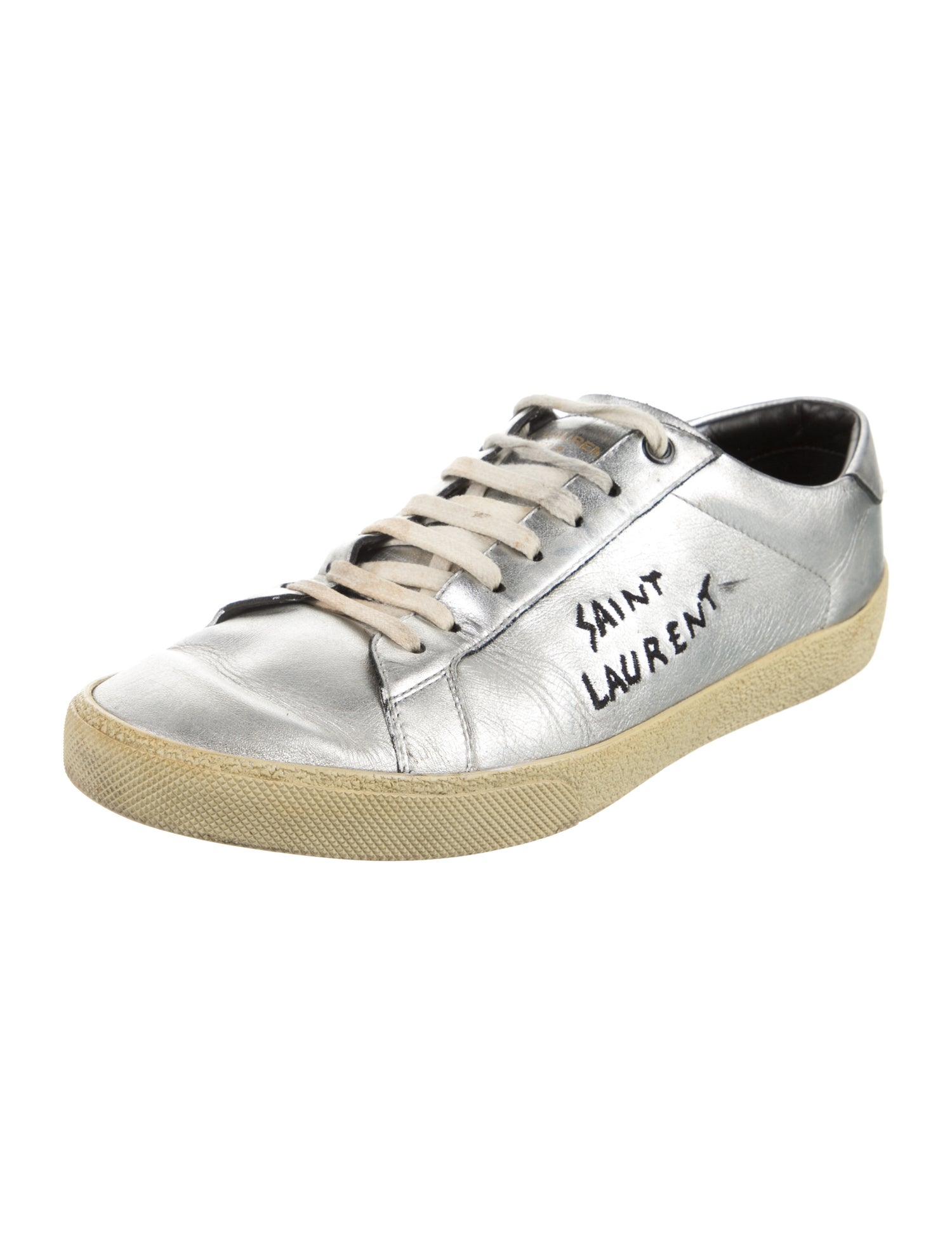 Saint Laurent Leather Embroidered Accent Sneakers