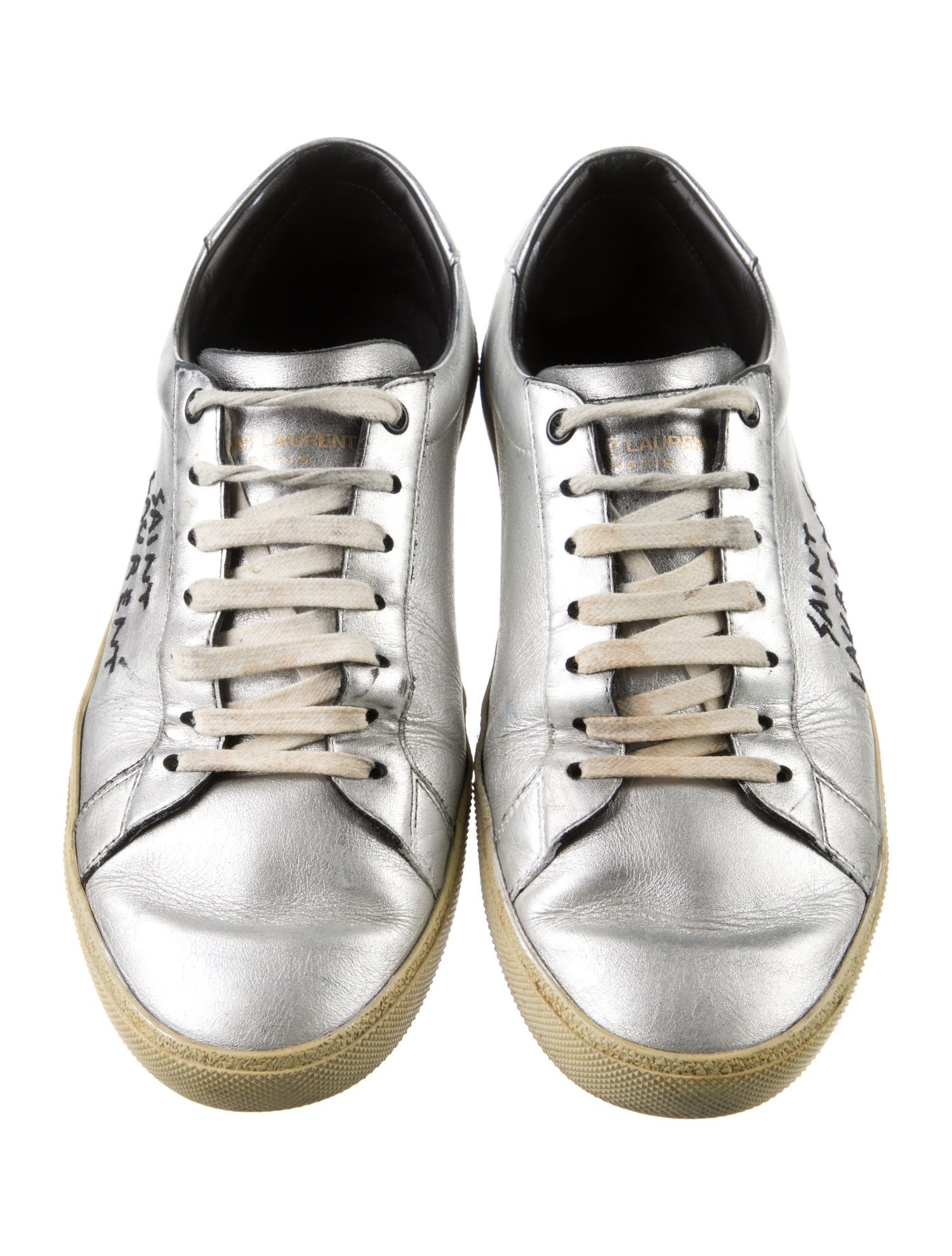 Saint Laurent Leather Embroidered Accent Sneakers