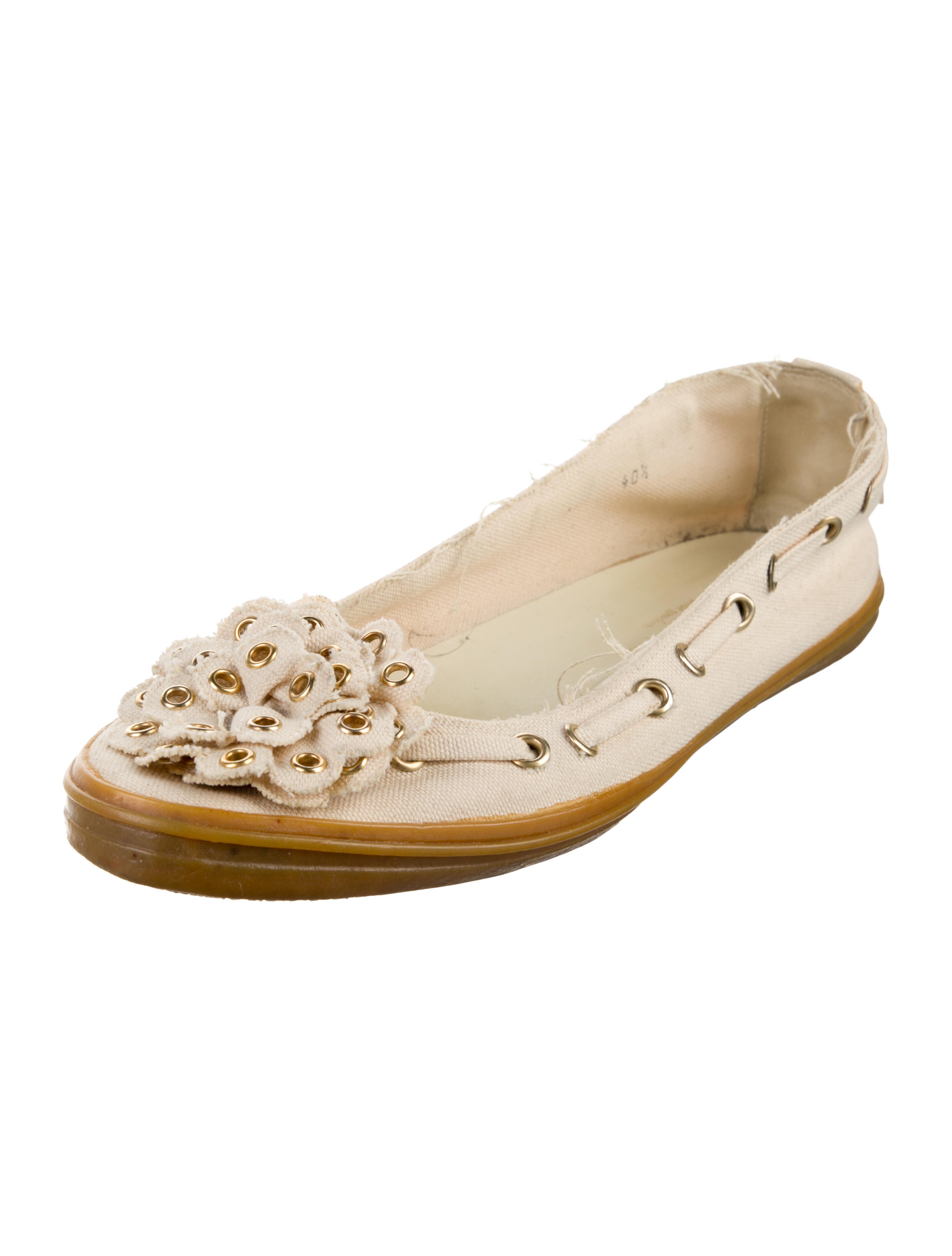 Yves Saint Laurent Rive Gauche Canvas Eyelet Trim Flats