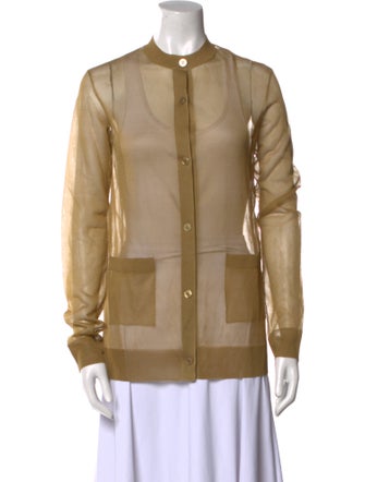 Saint Laurent Silk Mock Neck Button-Up Top