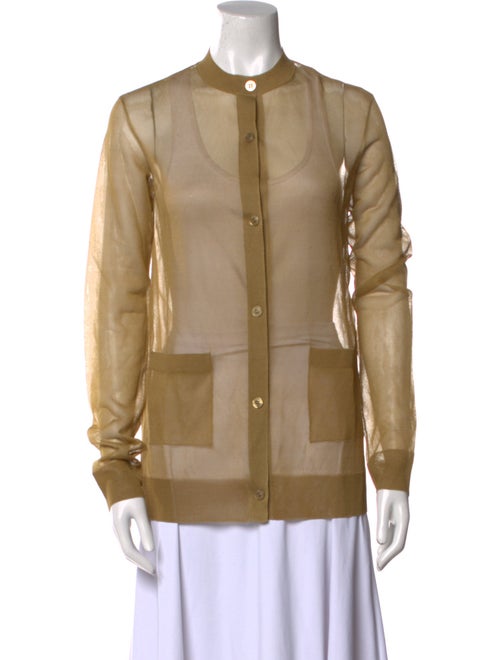 Saint Laurent Silk Mock Neck Button-Up Top