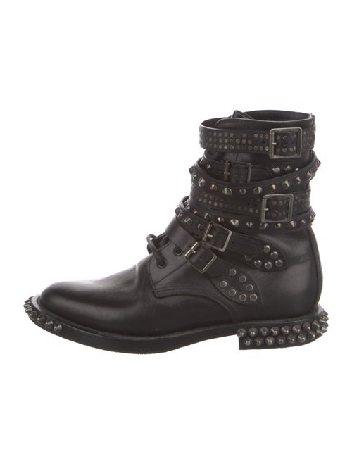 Saint Laurent Leather Studded Accents Combat Boots