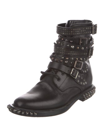 Saint Laurent Leather Studded Accents Combat Boots